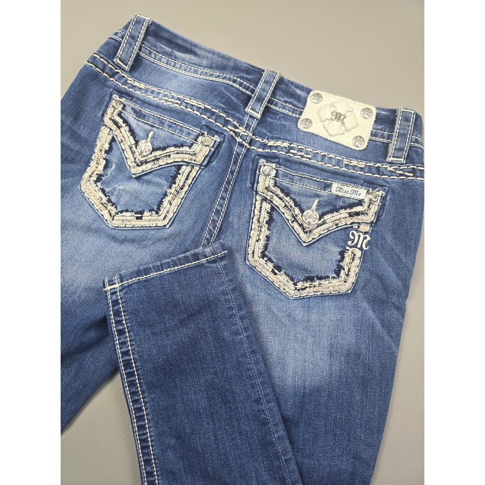 Miss Me Women 27 Easy Ankle Skinny Jeans Blue Medium Wash Embellished E8763EAKS